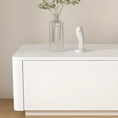 Minimalist White Wooden TV Stand with Cable Management Image - 5