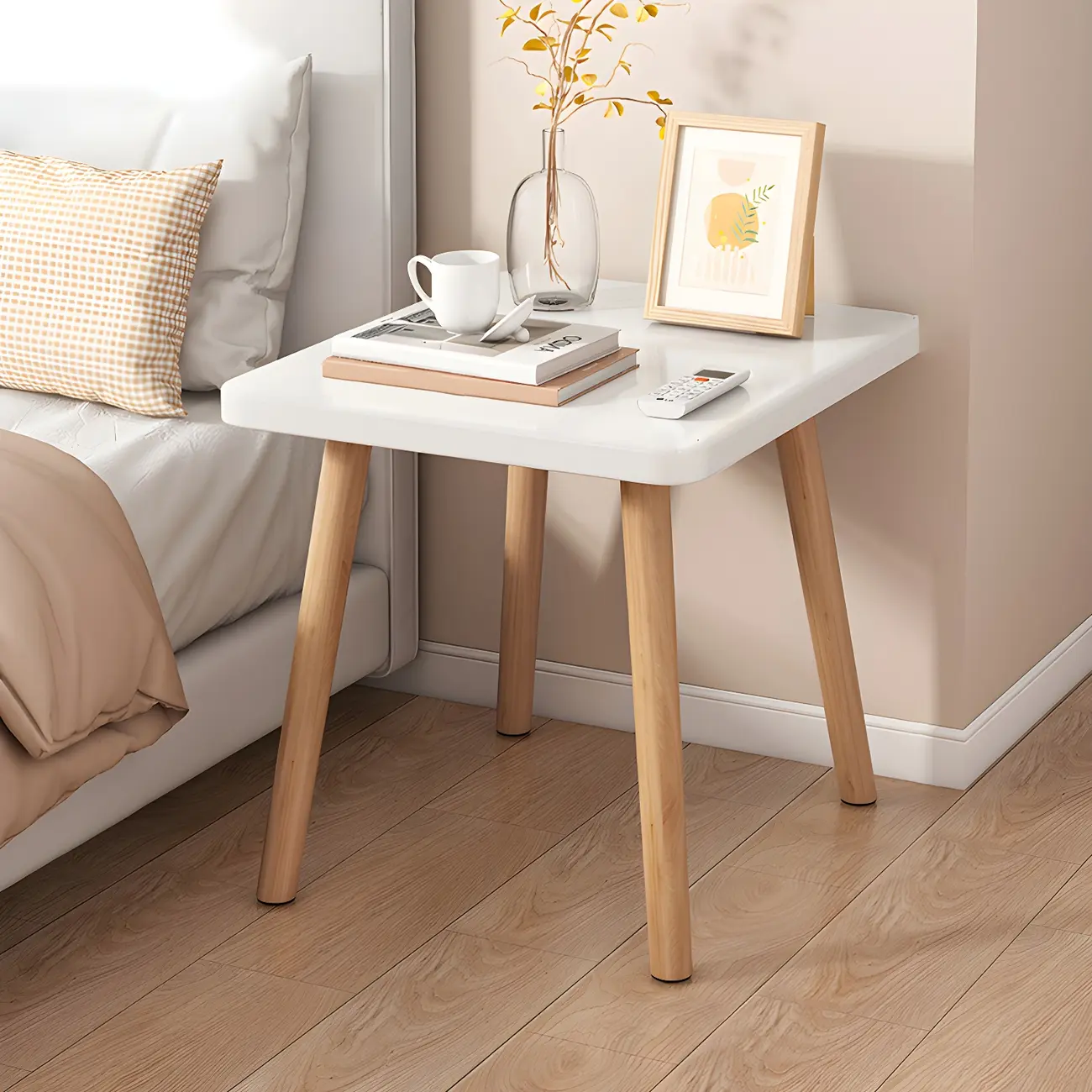 Simple Rectangle Wooden Bedside Table with Shelf Storage Image - 2 | homeyfad