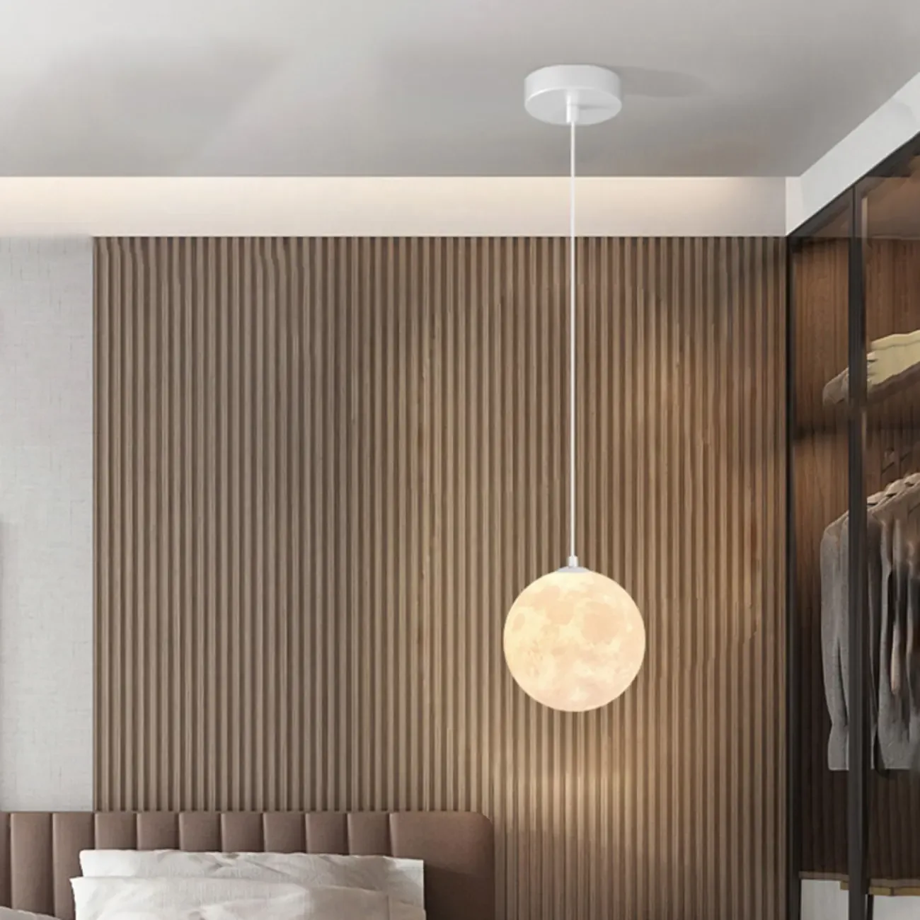 Dimmable 3D Moon Pendant Light for Modern Bedside Decor