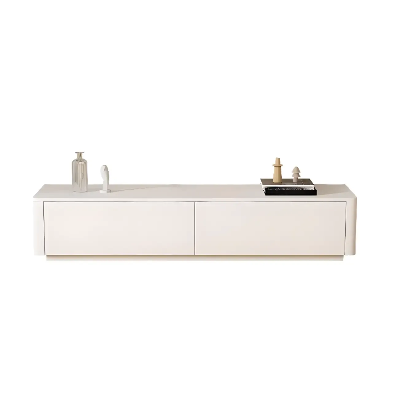 Minimalist White Wooden TV Stand with Cable Management Image - 6