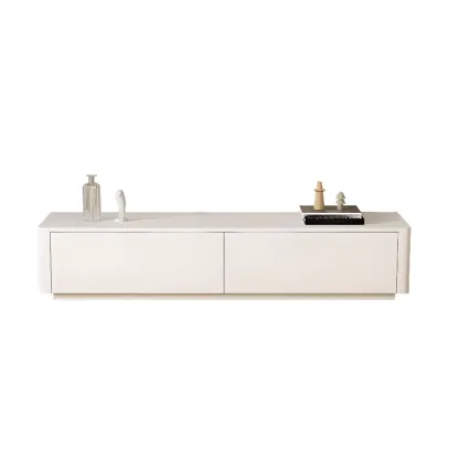 Minimalist White Wooden TV Stand with Cable Management Image - 6