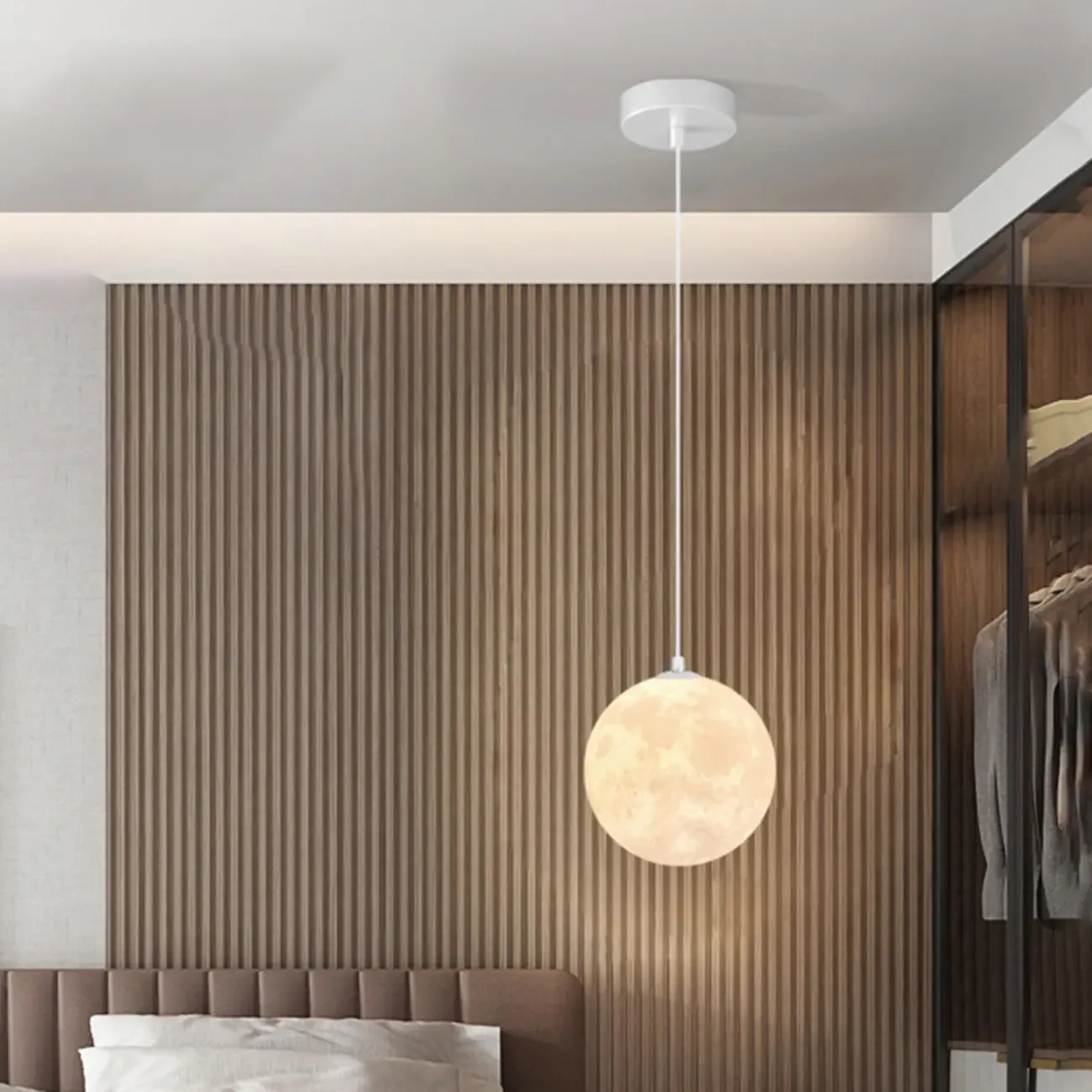 Dimmable 3D Moon Pendant Light for Modern Bedside Decor