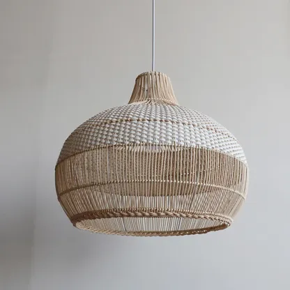 Wabi-Sabi Style Rattan Lantern LED Pendant Lamp for Living Room Image - 15