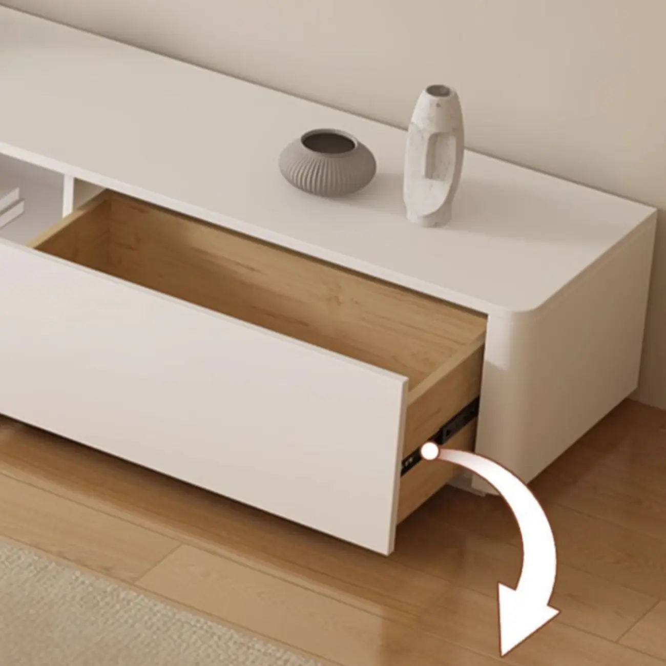 Minimalist White Wooden TV Stand with Cable Management Image - 7 | homeyfad