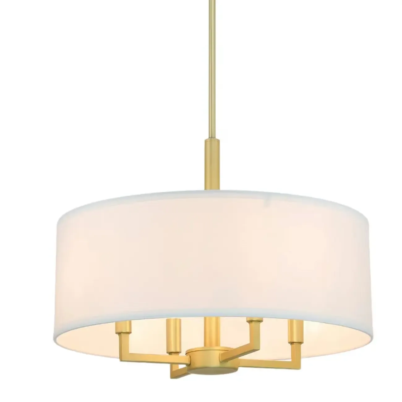 Modern Fabric Drum Chandeliers with Elegant Gold Finish Image - 7