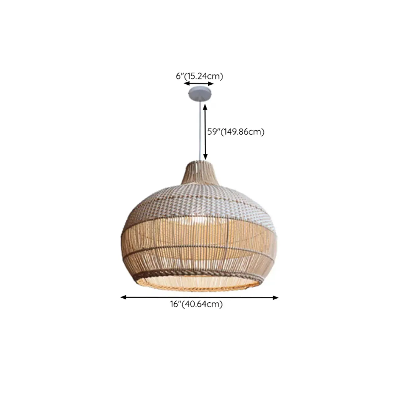 Wabi-Sabi Style Rattan Lantern LED Pendant Lamp for Living Room #size | homeyfad