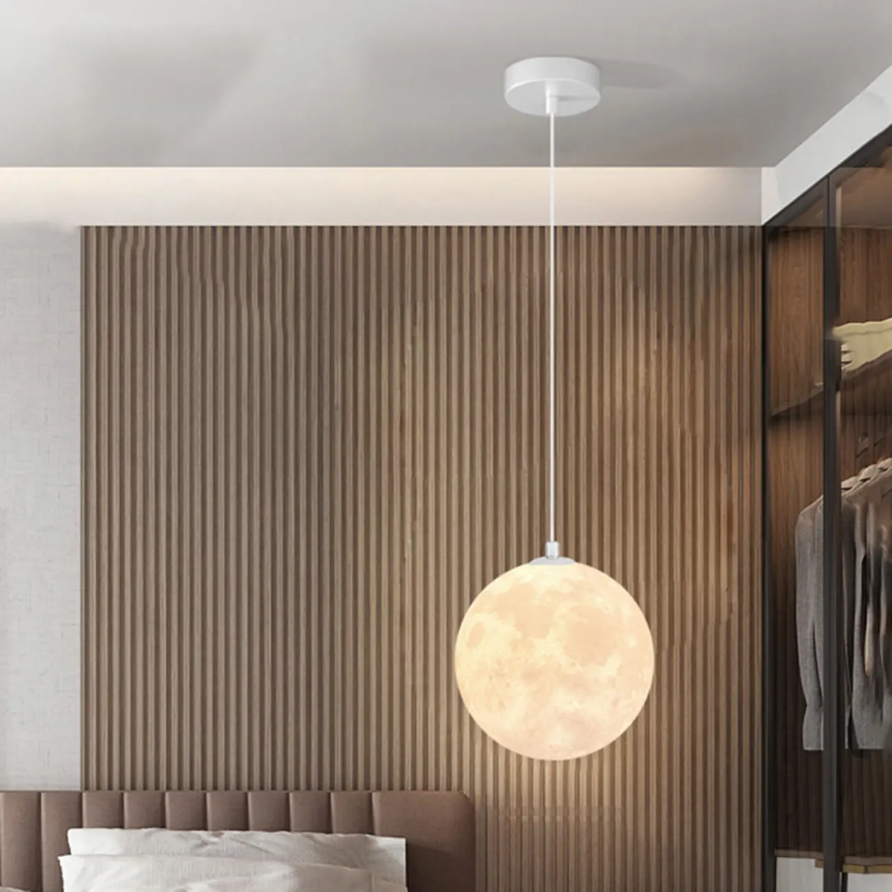 Dimmable 3D Moon Pendant Light for Modern Bedside Decor | homeyfad