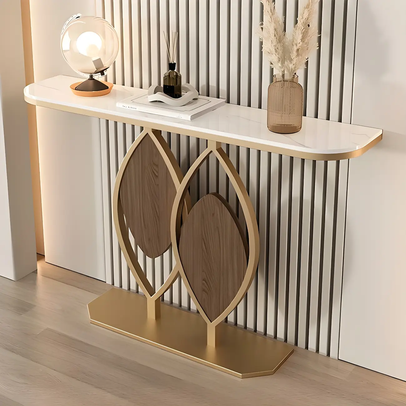 Glam Half-circle Marble Top Console Table with Artistic Base Image - 2 | homeyfad