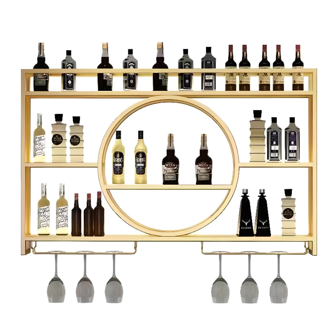 Black Wall Mounted Wine Rack Metal Holder with Shelf Image - 2 | homeyfad