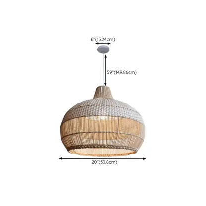 Wabi-Sabi Style Rattan Lantern LED Pendant Lamp for Living Room Image - 17