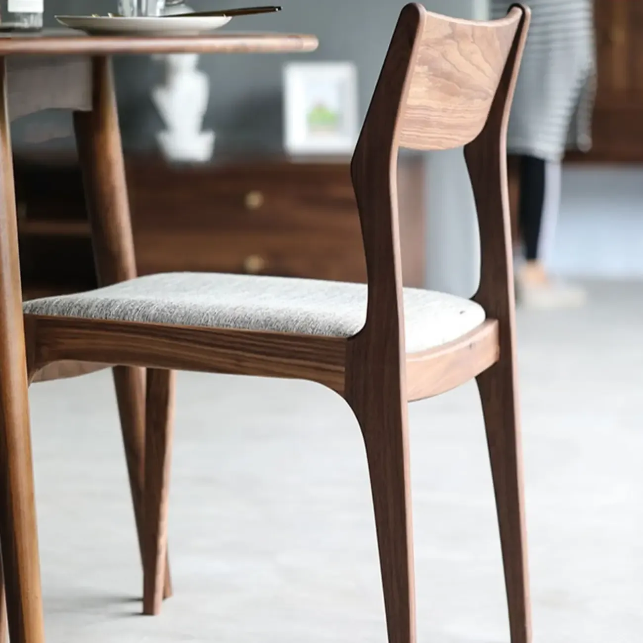 Contemporary Linen Upholstered Wood Side Chair with Airy Back Image - 3