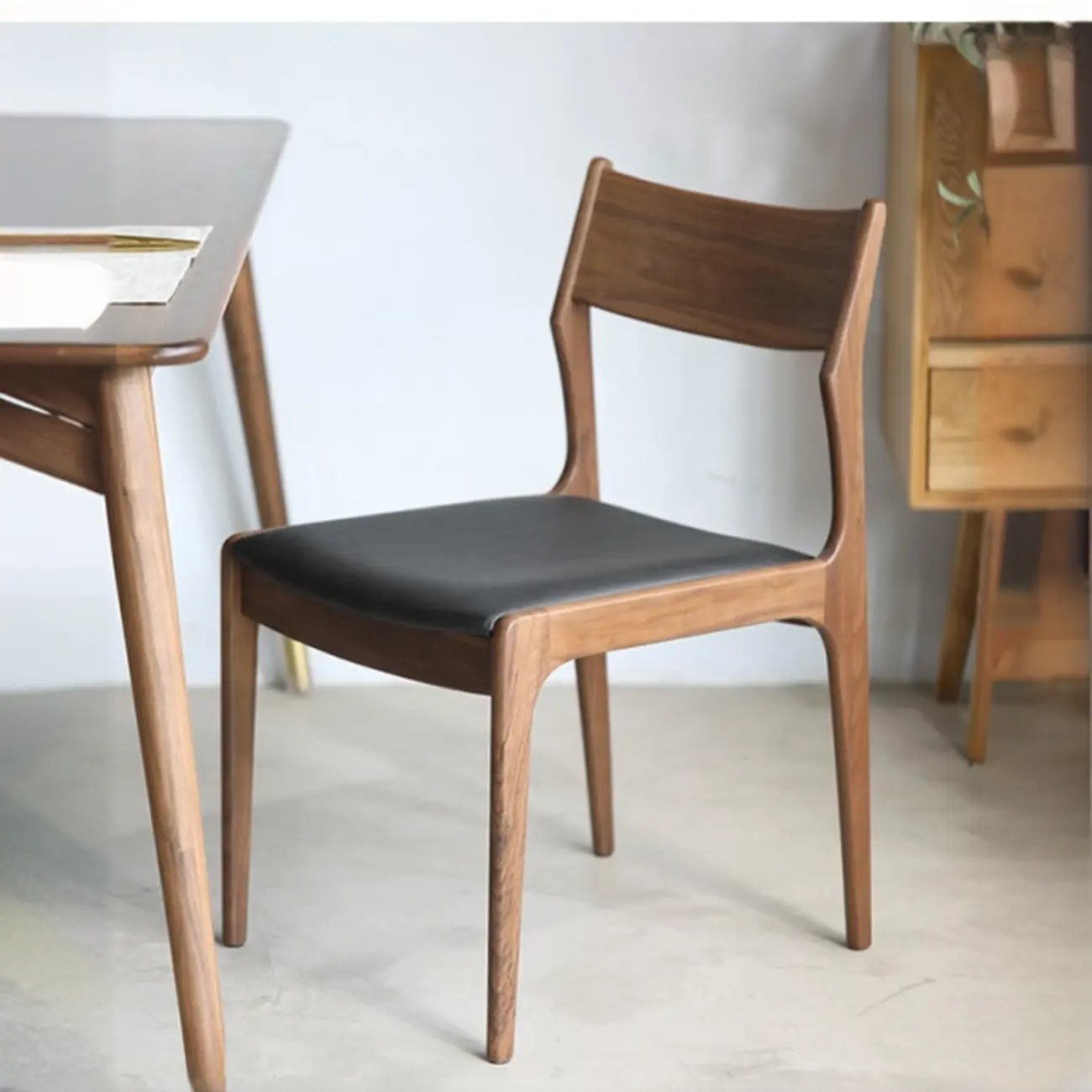 Contemporary Linen Upholstered Wood Side Chair with Airy Back Image - 4 | homeyfad