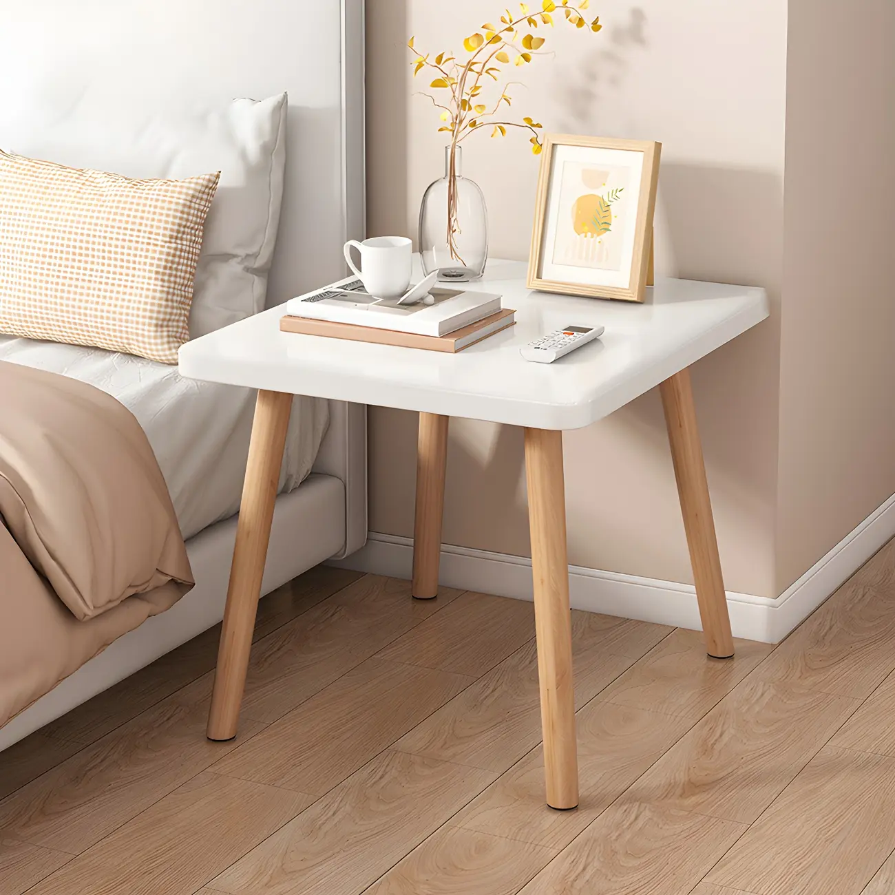 Contemporary Wood Small Round Bedside Table with Shelf Image - 23 | homeyfad