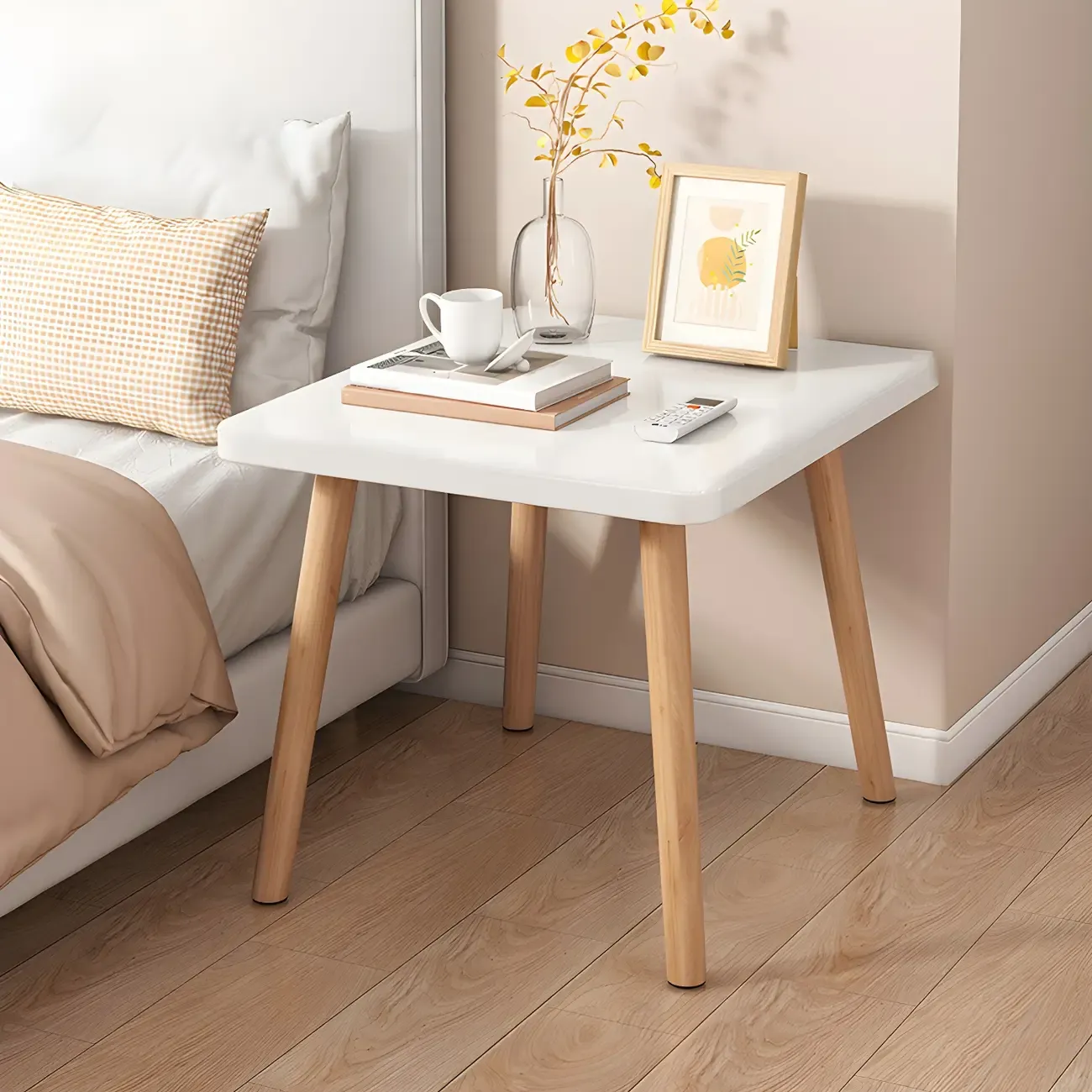 Contemporary Wood Small Round Bedside Table with Shelf Image - 23