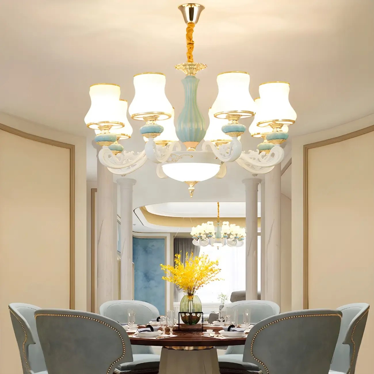 Vintage Elegant Adjustable Chandelier with Porcelain  Image - 1