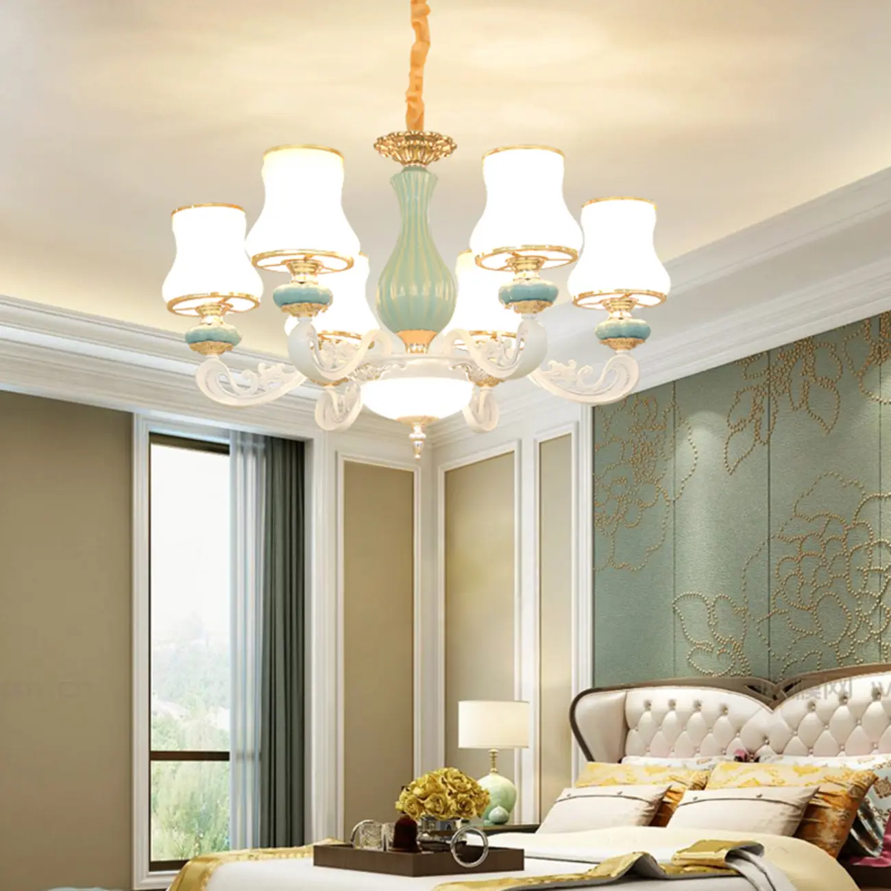 Vintage Elegant Adjustable Chandelier with Porcelain  Image - 2 | homeyfad