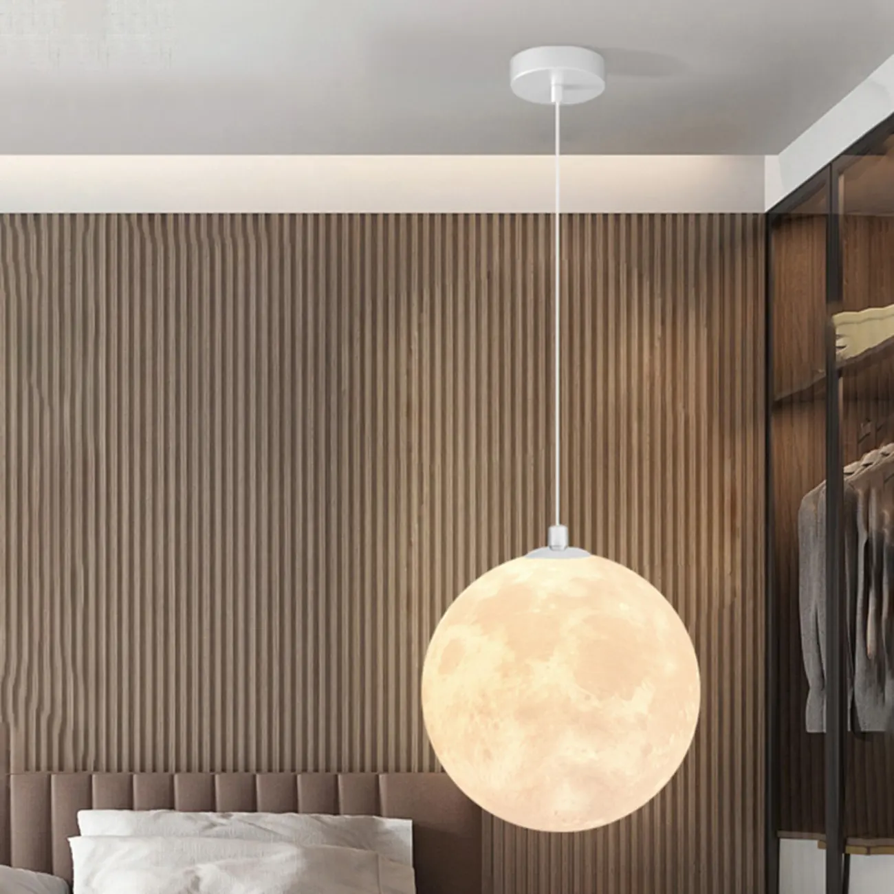 Dimmable 3D Moon Pendant Light for Modern Bedside Decor | homeyfad