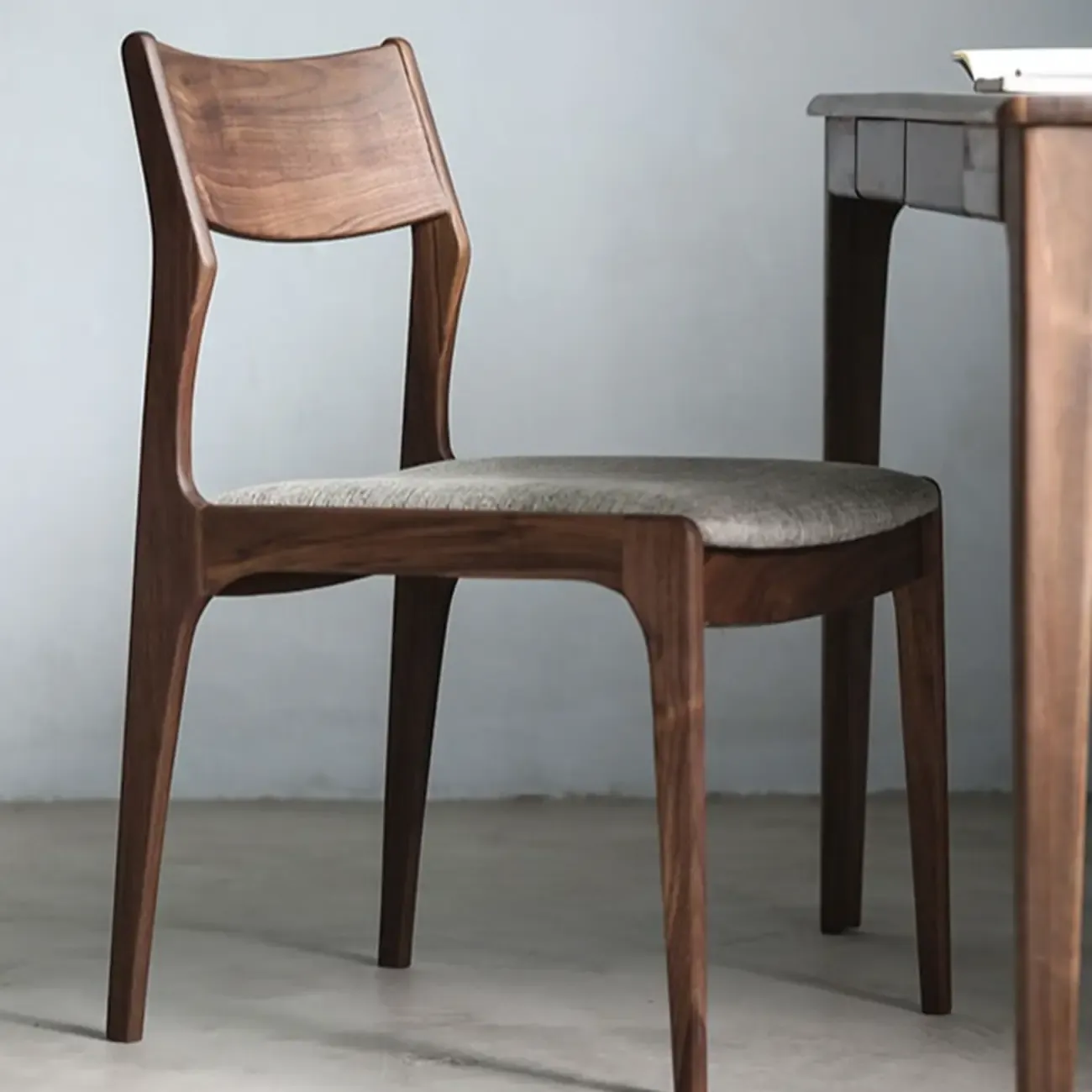 Contemporary Linen Upholstered Wood Side Chair with Airy Back Image - 6