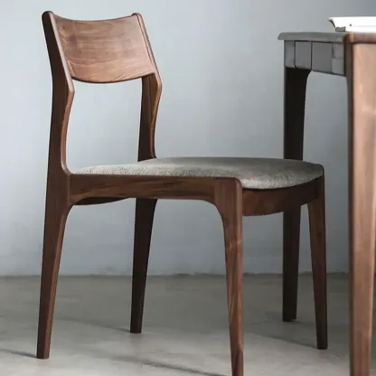 Contemporary Linen Upholstered Wood Side Chair with Airy Back Image - 6