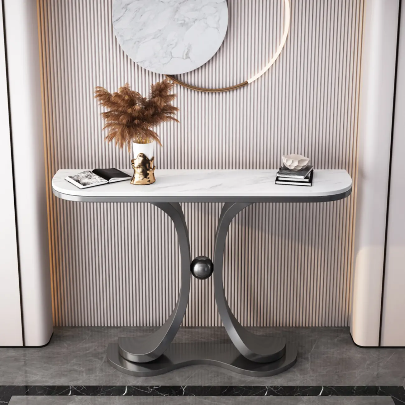 Modern Marble Top Console Table with Metal Base Image - 1 | homeyfad