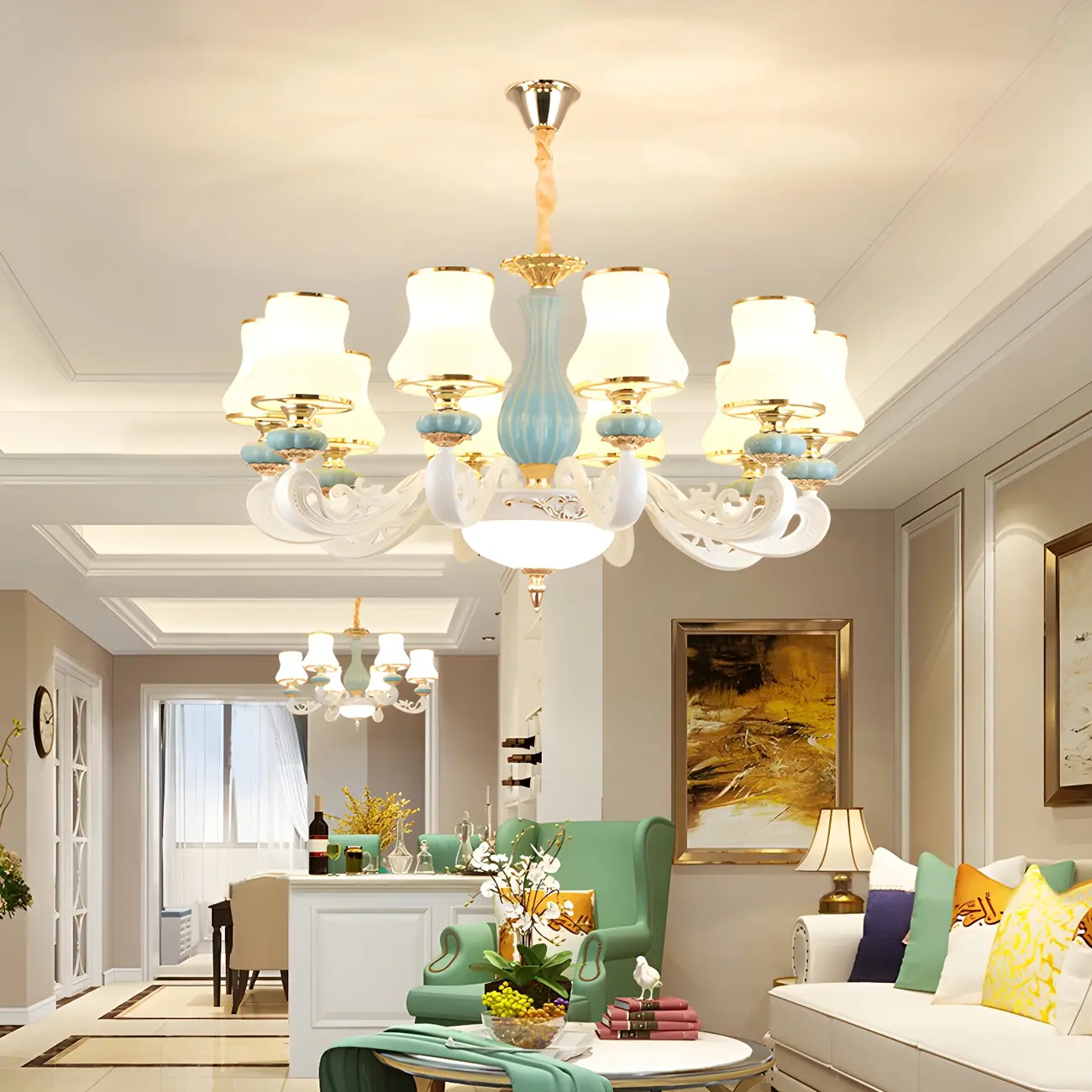 Vintage Elegant Adjustable Chandelier with Porcelain  Image - 3 | homeyfad