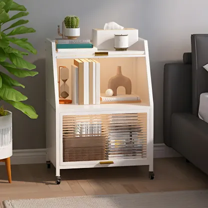 Modish Metal Black Bedside Cabinet with Clear Glass Doors Image - 2