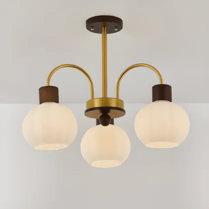 Modern Wood White Chandeliers with Glass Ball Shape  Image - 5