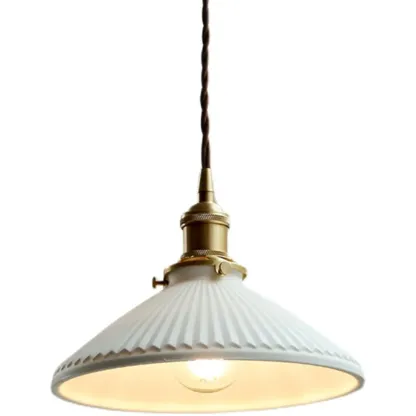 Elegant Classic Ceramic Pleated Cone Pendant Lamp for Living Room Image - 2