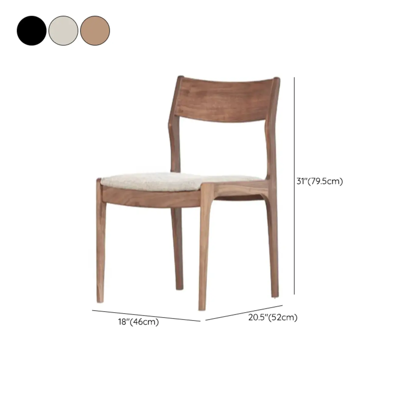 Contemporary Linen Upholstered Wood Side Chair with Airy Back #size