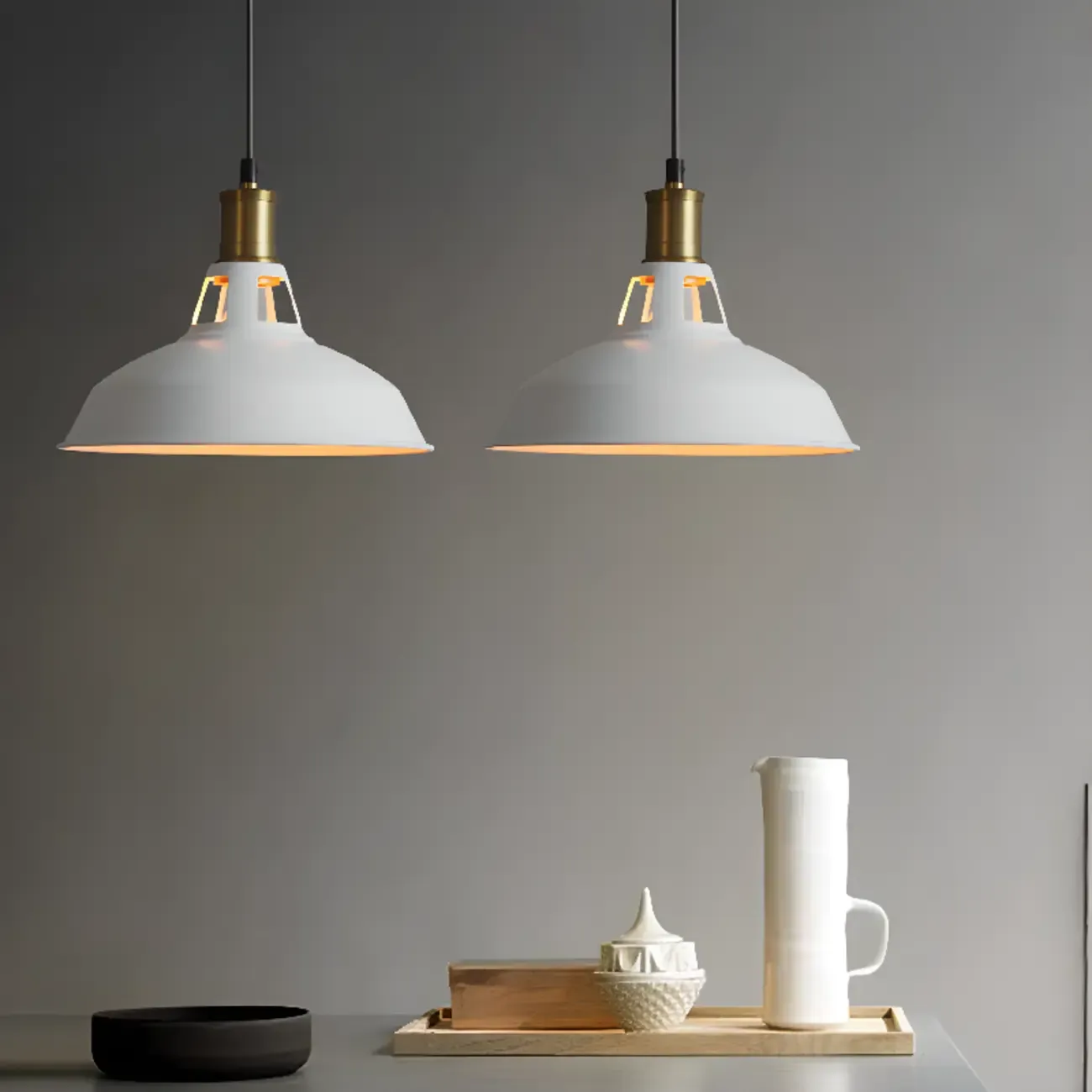 Industrial White Iron Dome Pendant Light for Living Room Image - 1