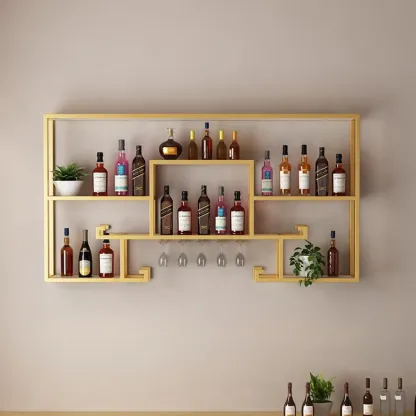 Floating Mount Metal Wine Rack with Glass Holder Shelf Image - 2
