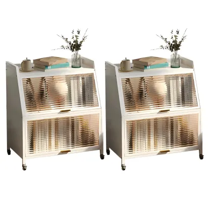 Modish Metal Black Bedside Cabinet with Clear Glass Doors Image - 9