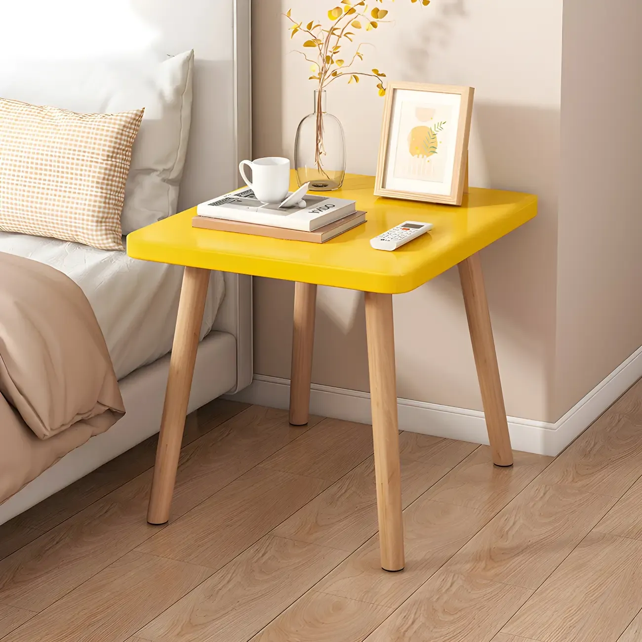 Contemporary Wood Small Round Bedside Table with Shelf Image - 24