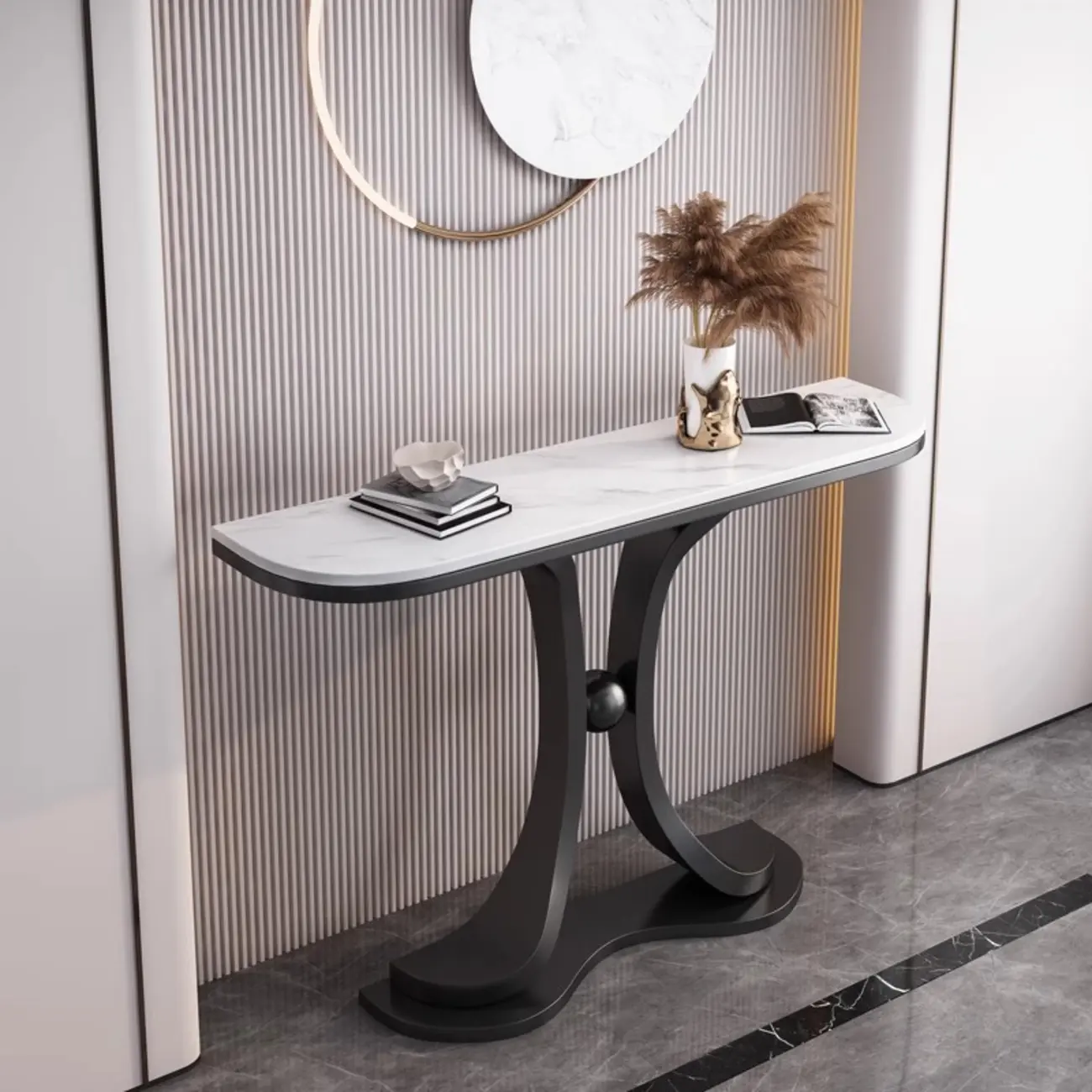 Modern Marble Top Console Table with Metal Base Image - 2 | homeyfad
