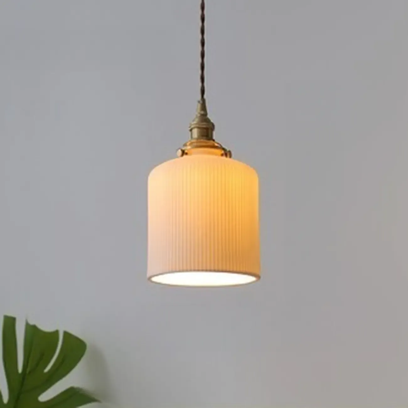 Elegant Classic Ceramic Pleated Cone Pendant Lamp for Living Room Image - 3