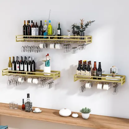Simple Rectangle Black Wall Mounted Metal Wine Rack Image - 2