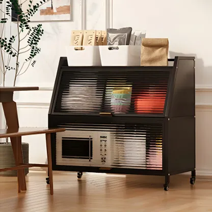 Modish Metal Black Bedside Cabinet with Clear Glass Doors Image - 3