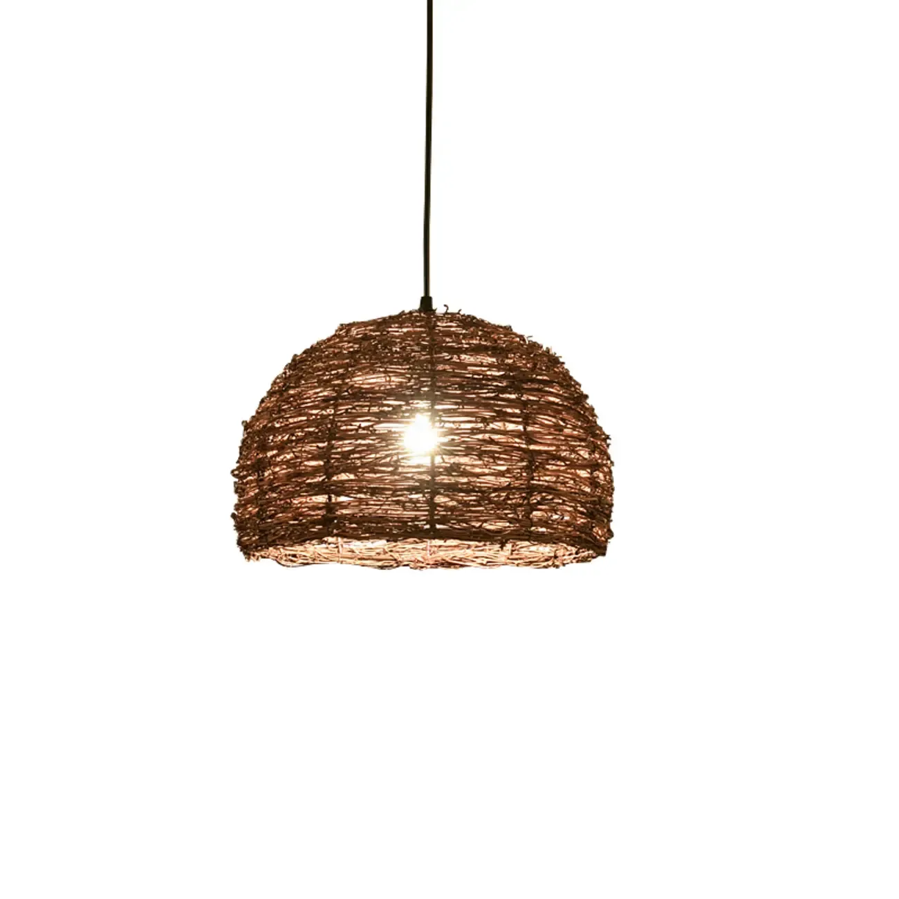 Natural Wood Woven Bowl Pendant Lamp for Indoor Spaces Image - 2