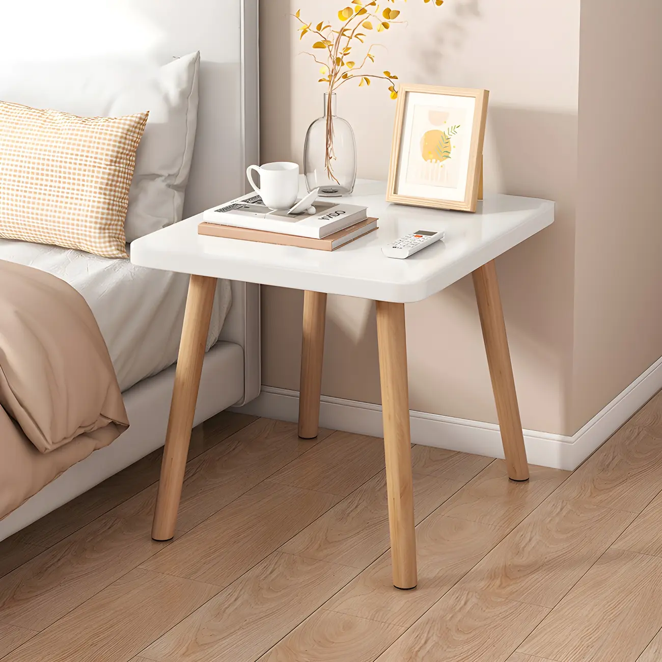 Contemporary Wood Small Round Bedside Table with Shelf Image - 25 | homeyfad