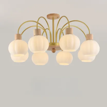Modern Wood White Chandeliers with Glass Ball Shape  Image - 8