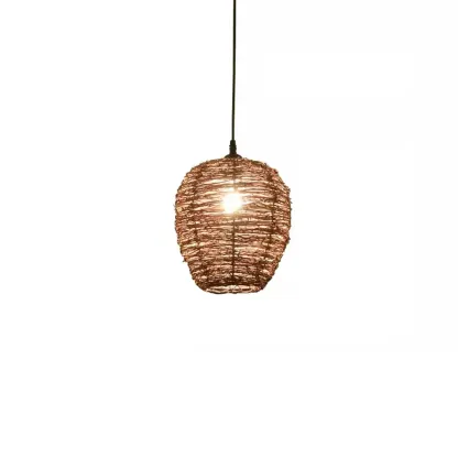Natural Wood Woven Bowl Pendant Lamp for Indoor Spaces Image - 3