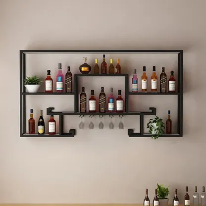 Floating Mount Metal Wine Rack with Glass Holder Shelf Image - 4