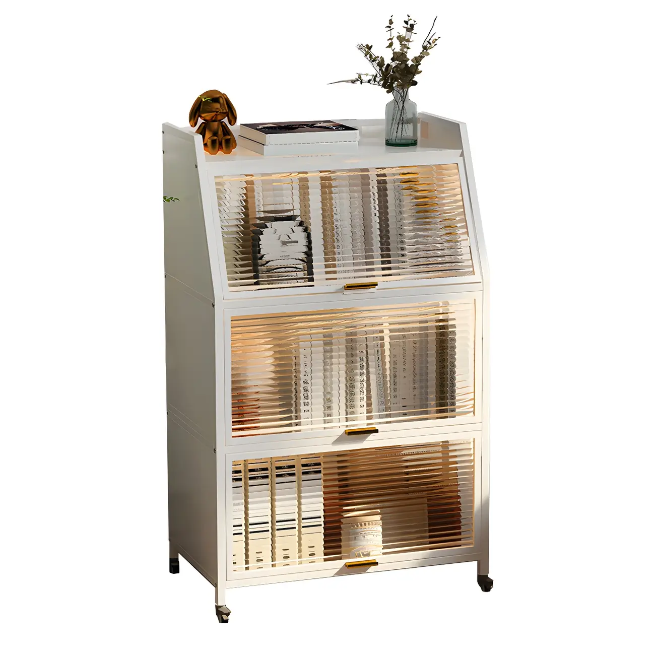 Modish Metal Black Bedside Cabinet with Clear Glass Doors Image - 10 | homeyfad