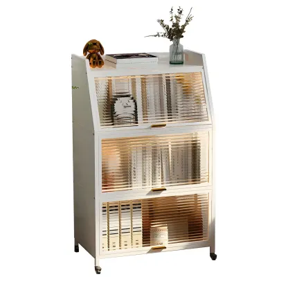 Modish Metal Black Bedside Cabinet with Clear Glass Doors Image - 10