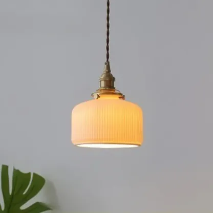 Elegant Classic Ceramic Pleated Cone Pendant Lamp for Living Room Image - 5