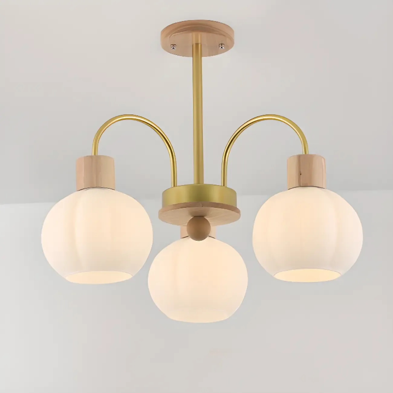 Modern Wood White Chandeliers with Glass Ball Shape  Image - 9