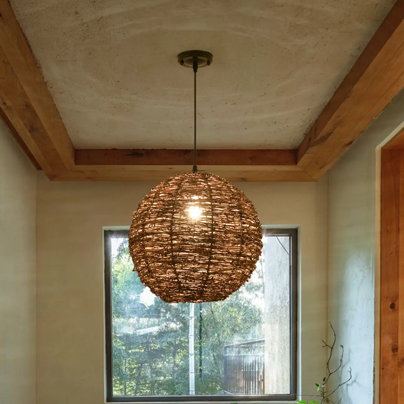 Natural Wood Woven Bowl Pendant Lamp for Indoor Spaces Image - 4 | homeyfad