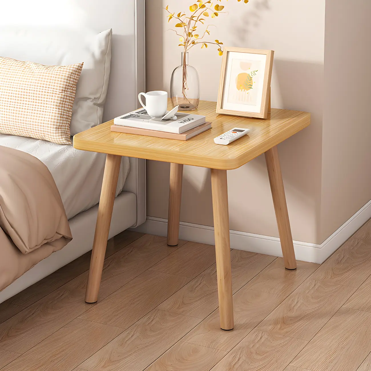 Contemporary Wood Small Round Bedside Table with Shelf Image - 26 | homeyfad