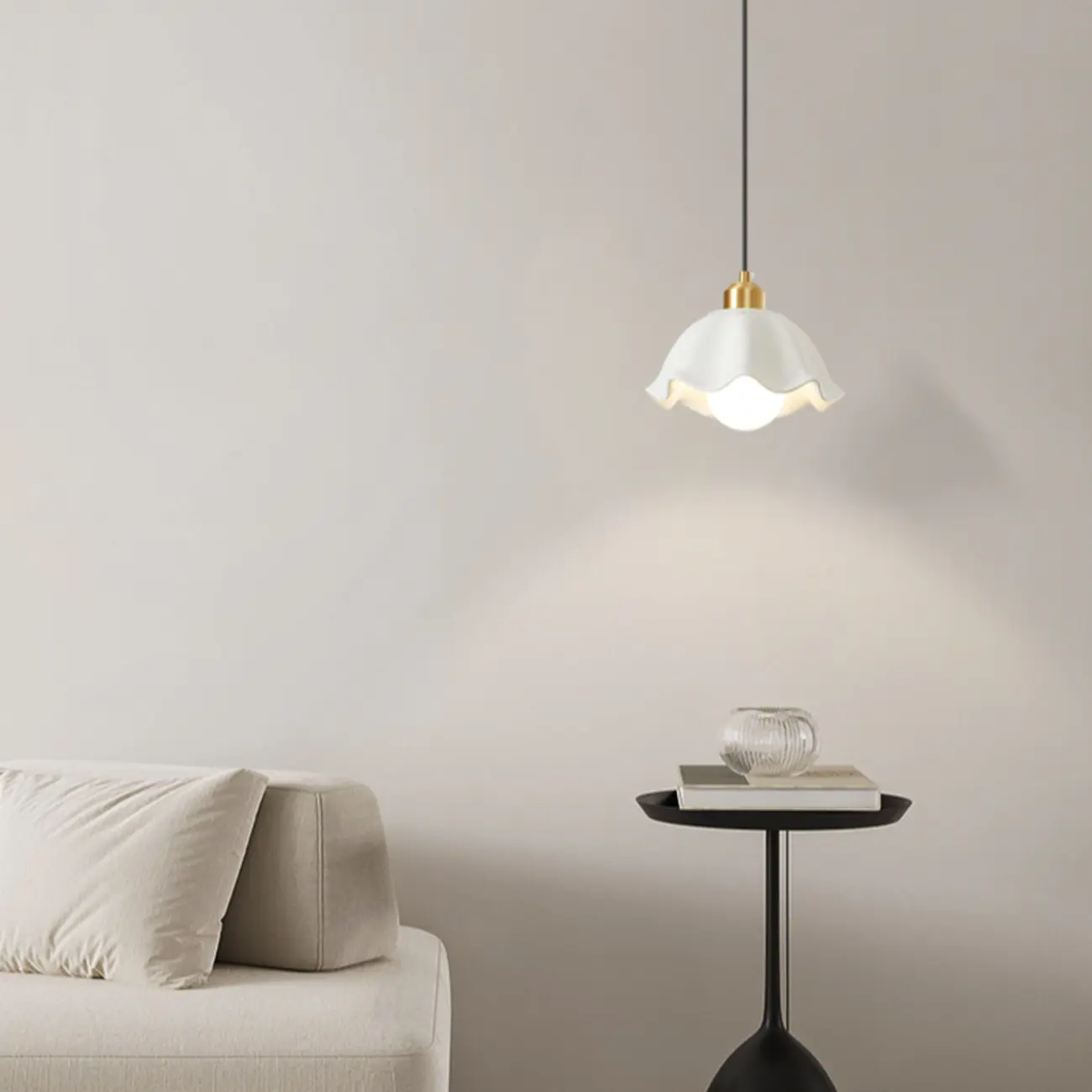 Cream Floral White Glass LED Pendant Lamp for Bedside Image - 4 | homeyfad