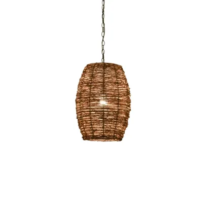 Natural Wood Woven Bowl Pendant Lamp for Indoor Spaces Image - 5